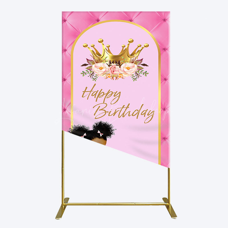 Lofaris Pink Princess Crown Floral Birthday Rectangle Backdrop