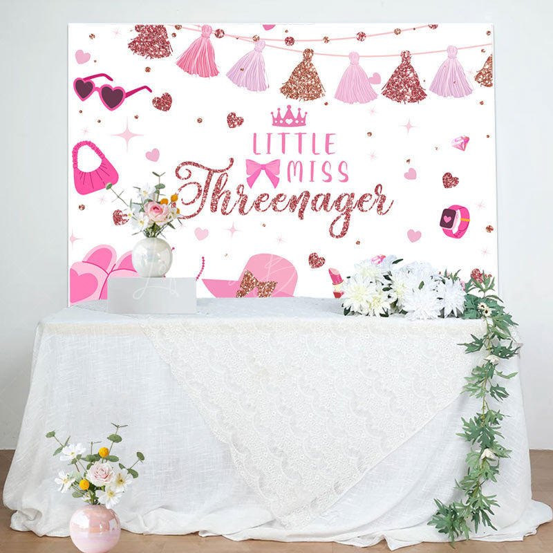 Lofaris Pink Princess Dress Miss Threenager Birthday Backdrop