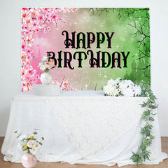 Lofaris Pink Princess Floral Green Wicked Birthday Backdrop