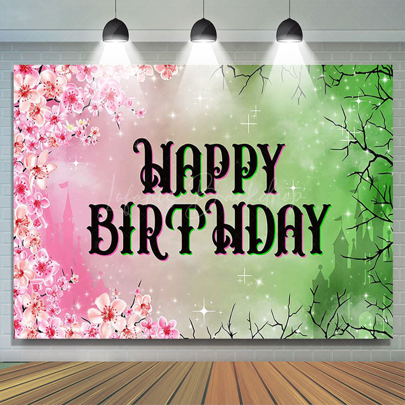 Lofaris Pink Princess Floral Green Wicked Birthday Backdrop