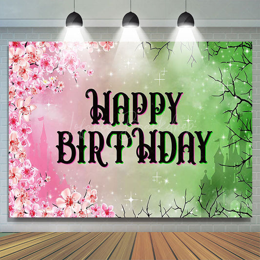 Lofaris Pink Princess Floral Green Wicked Birthday Backdrop