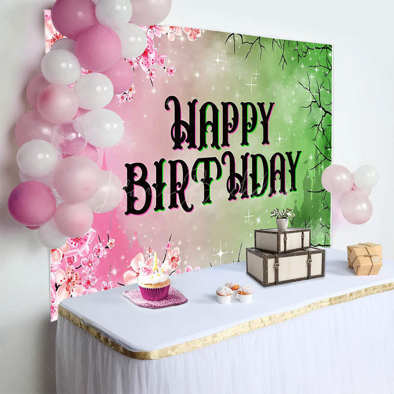 Lofaris Pink Princess Floral Green Wicked Birthday Backdrop