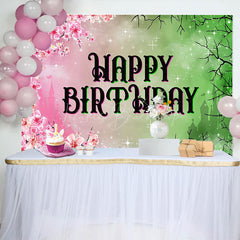 Lofaris Pink Princess Floral Green Wicked Birthday Backdrop