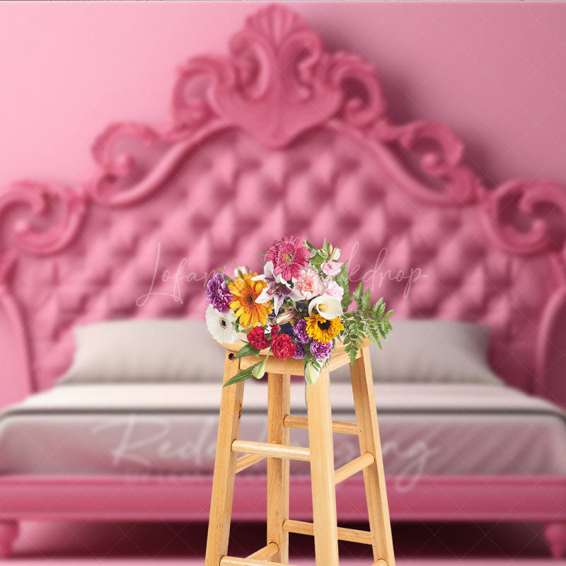 Lofaris Pink Princess Headboard Photography Backdrop Ornate Rococo Tufted Bed Fairytale Bedroom Studio Photo Prop
