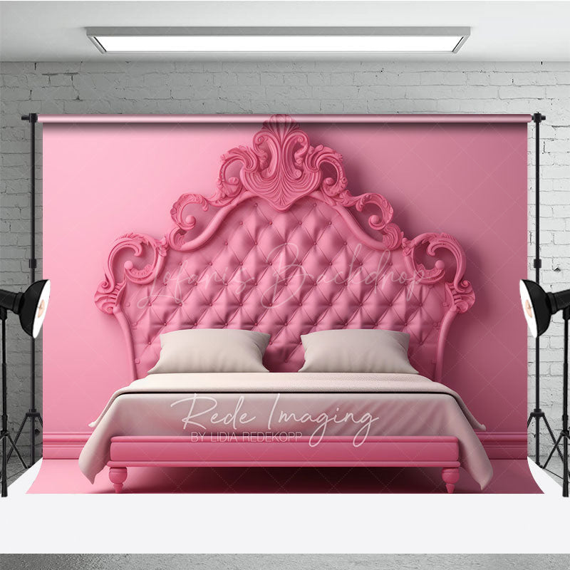 Lofaris Pink Princess Headboard Photography Backdrop Ornate Rococo Tufted Bed Fairytale Bedroom Studio Photo Prop