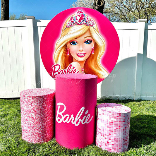 Lofaris Pink Princess Sequins Party Round Backdrop Kit for Girl