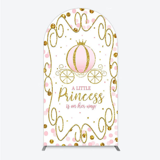 Lofaris Pink Pumpkin Carriage Baby Shower Arch Backdrop Little Princess Party Decoration Royal Gold Glitter Background