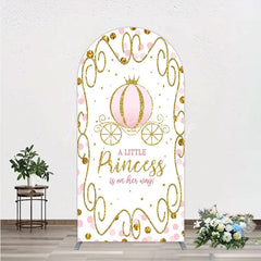 Lofaris Pink Pumpkin Carriage Baby Shower Arch Backdrop Little Princess Party Decoration Royal Gold Glitter Background