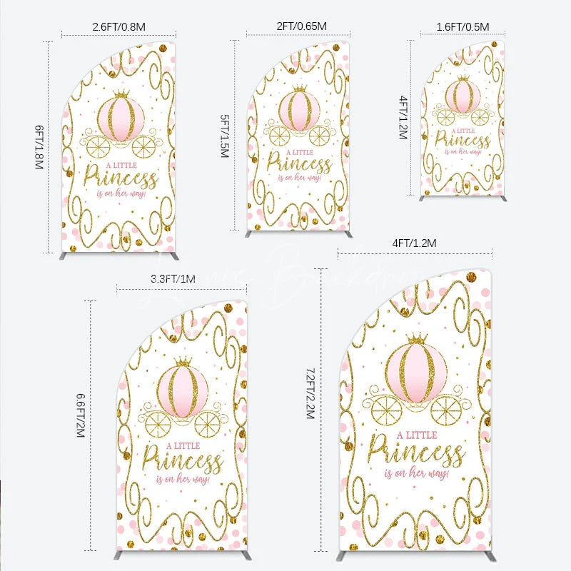 Lofaris Pink Pumpkin Carriage Baby Shower Half Moon Arch Backdrop Little Princess Party Decoration Royal Gold Glitter Background