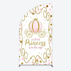 Lofaris Pink Pumpkin Carriage Baby Shower Half Moon Arch Backdrop Little Princess Party Decoration Royal Gold Glitter Background