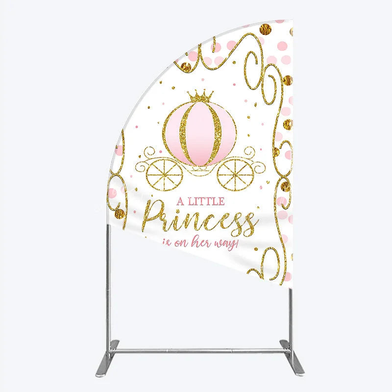 Lofaris Pink Pumpkin Carriage Baby Shower Half Moon Arch Backdrop Little Princess Party Decoration Royal Gold Glitter Background