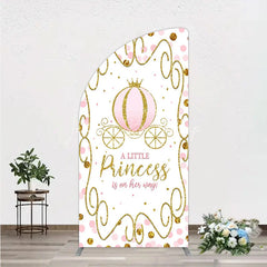 Lofaris Pink Pumpkin Carriage Baby Shower Half Moon Arch Backdrop Little Princess Party Decoration Royal Gold Glitter Background