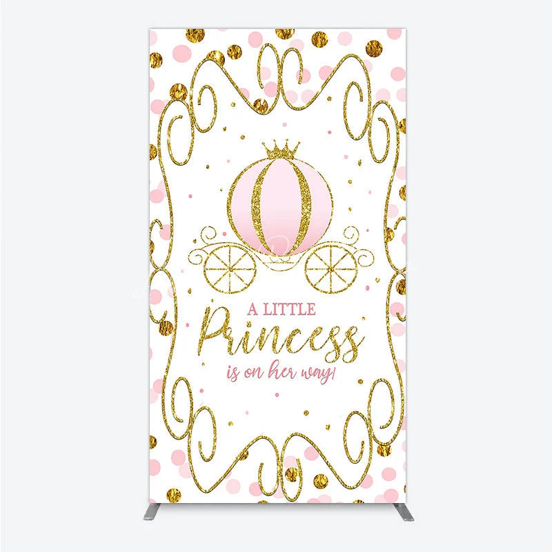 Lofaris Pink Pumpkin Carriage Baby Shower Rectangle Backdrop Little Princess Party Decoration Royal Gold Glitter Background