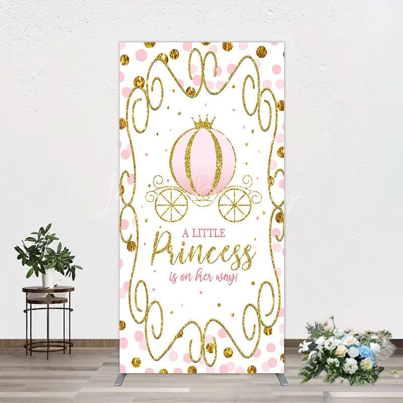 Lofaris Pink Pumpkin Carriage Baby Shower Rectangle Backdrop Little Princess Party Decoration Royal Gold Glitter Background