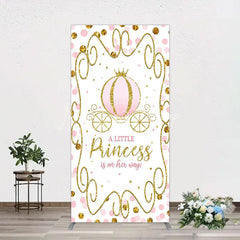 Lofaris Pink Pumpkin Carriage Baby Shower Rectangle Backdrop Little Princess Party Decoration Royal Gold Glitter Background