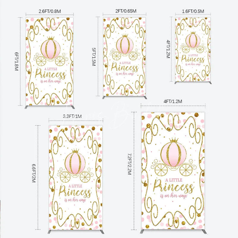 Lofaris Pink Pumpkin Carriage Baby Shower Rectangle Backdrop Little Princess Party Decoration Royal Gold Glitter Background
