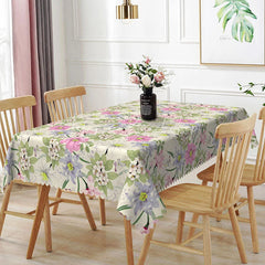 Lofaris Pink Purple Blooming Flowers Rectangle Tablecloth Large Floral Green Leaves Elegant Dining Table Cover Decoration