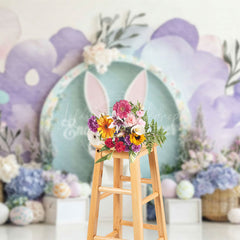 Lofaris Pink Purple Wall Bunny Floral Eggs Easter Backdrop