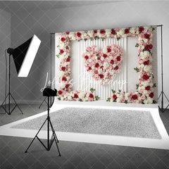 Lofaris Pink Red and White Floral Heart Photography Backdrop Romantic Rose Hydrangea Paneled Wall Decor