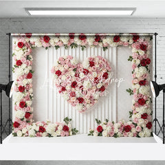 Lofaris Pink Red and White Floral Heart Photography Backdrop Romantic Rose Hydrangea Paneled Wall Decor