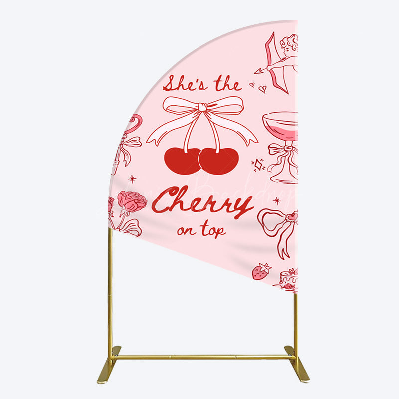 Lofaris Pink Red Cake Cherry On Top Bridal Shower Half Moon Arch Backdrop