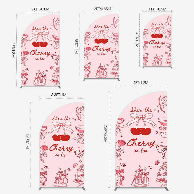 Lofaris Pink Red Cake Cherry On Top Bridal Shower Half Moon Arch Backdrop