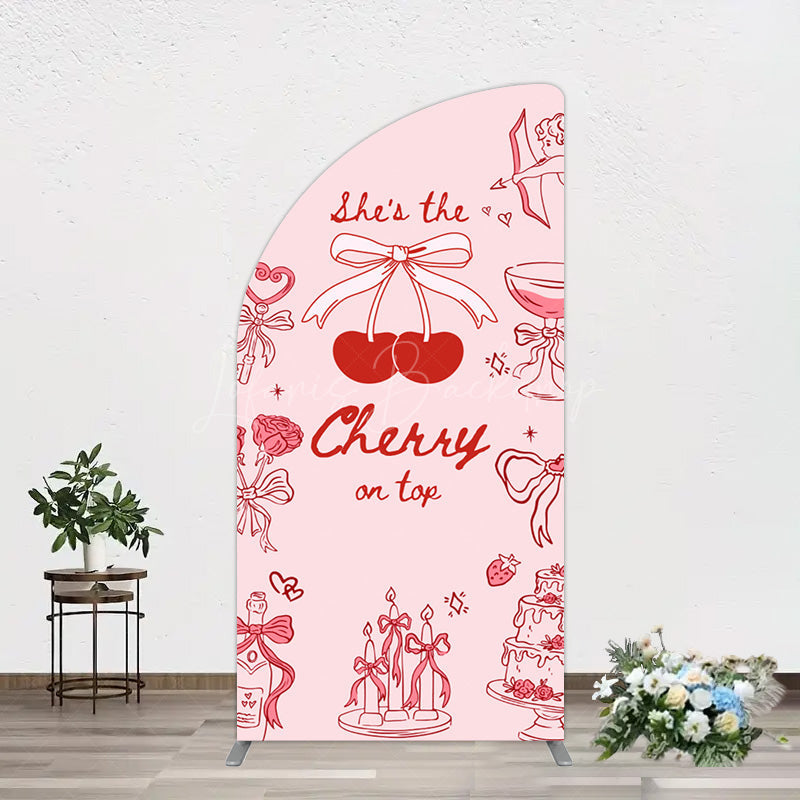 Lofaris Pink Red Cake Cherry On Top Bridal Shower Half Moon Arch Backdrop