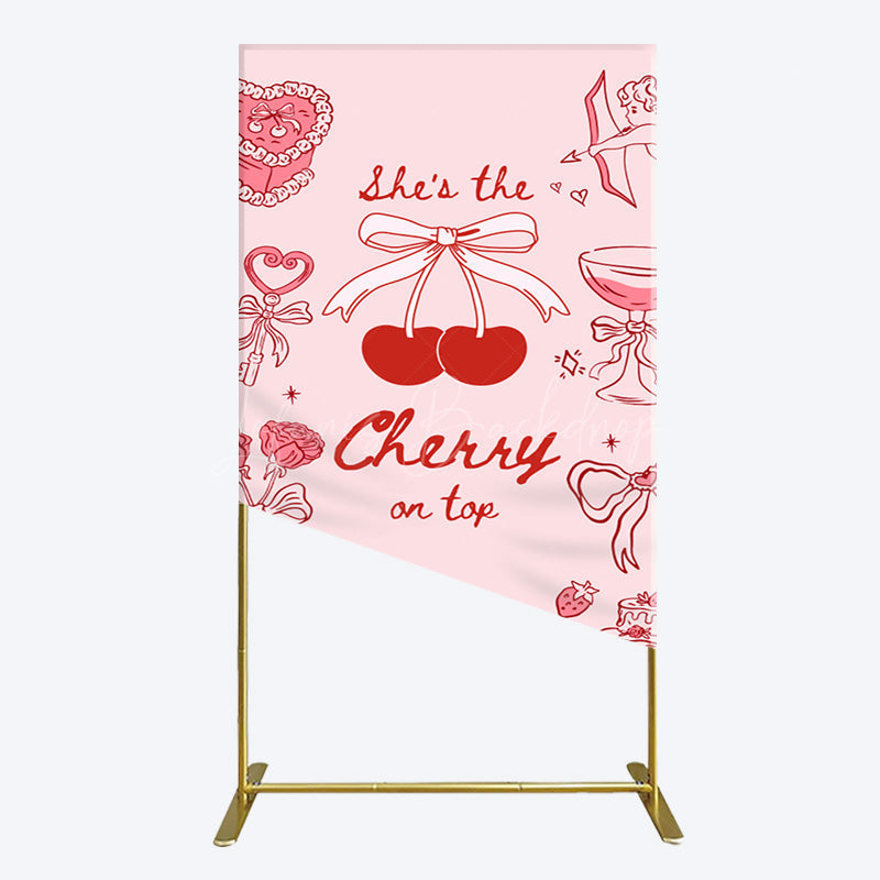 Lofaris Pink Red Cake Cherry On Top Bridal Shower Rectangle Backdrop
