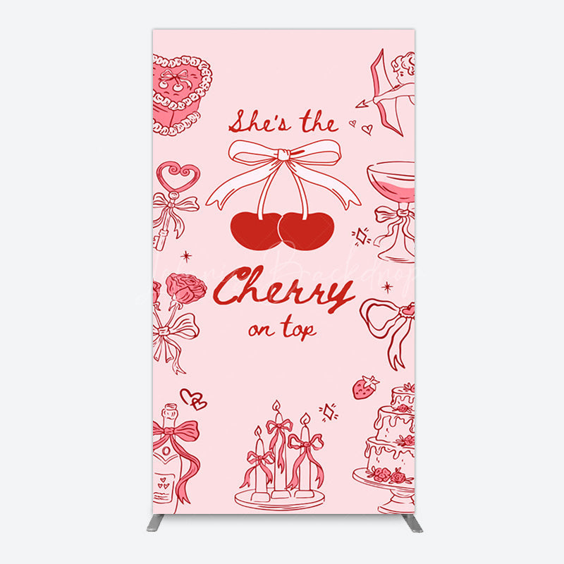 Lofaris Pink Red Cake Cherry On Top Bridal Shower Rectangle Backdrop