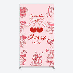 Lofaris Pink Red Cake Cherry On Top Bridal Shower Rectangle Backdrop