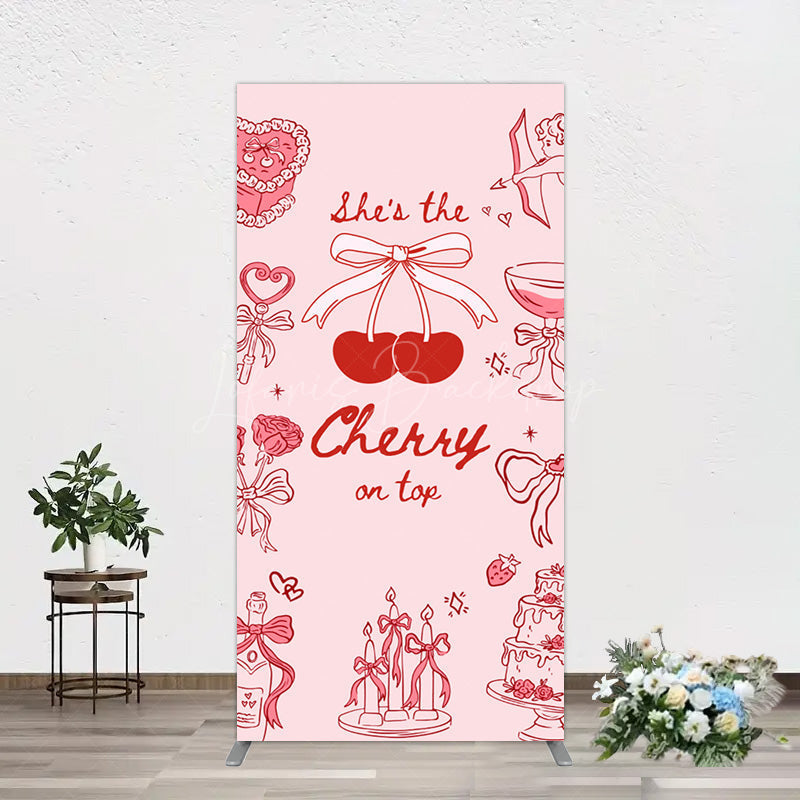 Lofaris Pink Red Cake Cherry On Top Bridal Shower Rectangle Backdrop