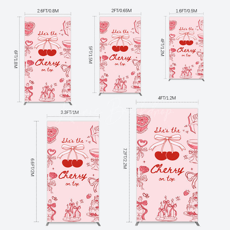 Lofaris Pink Red Cake Cherry On Top Bridal Shower Rectangle Backdrop