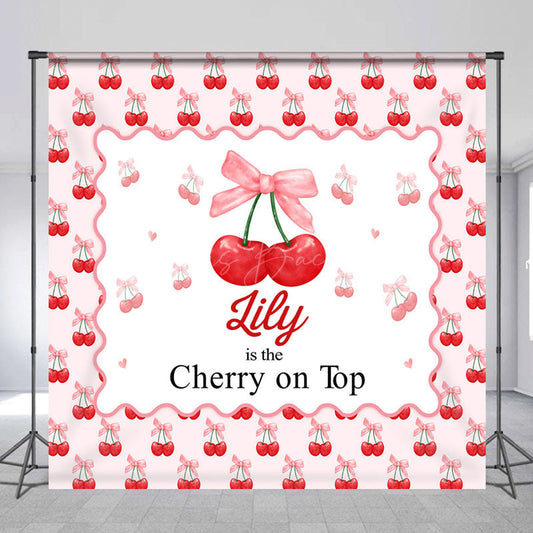 Lofaris Pink Red Cherry On Top Custom Baby Shower Backdrop