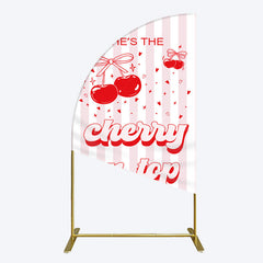 Lofaris Pink Red Cherry On Top Stripe Birthday Half Moon Arch Backdrop