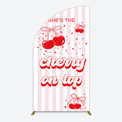 Lofaris Pink Red Cherry On Top Stripe Birthday Half Moon Arch Backdrop