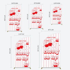 Lofaris Pink Red Cherry On Top Stripe Birthday Half Moon Arch Backdrop