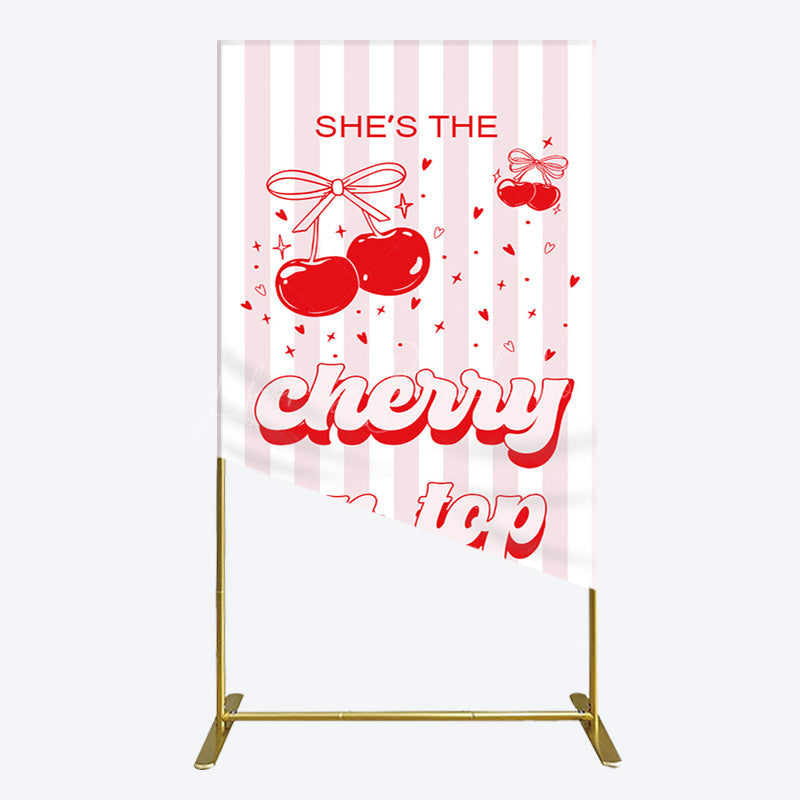 Lofaris Pink Red Cherry On Top Stripe Birthday Rectangle Backdrop