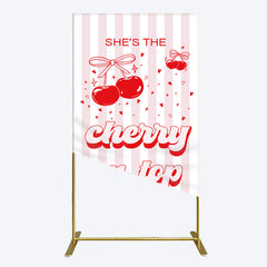 Lofaris Pink Red Cherry On Top Stripe Birthday Rectangle Backdrop
