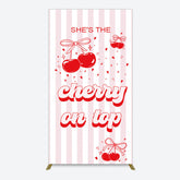 Lofaris Pink Red Cherry On Top Stripe Birthday Rectangle Backdrop