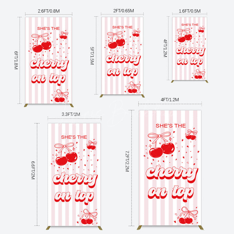 Lofaris Pink Red Cherry On Top Stripe Birthday Rectangle Backdrop