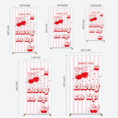 Lofaris Pink Red Cherry On Top Stripe Birthday Rectangle Backdrop