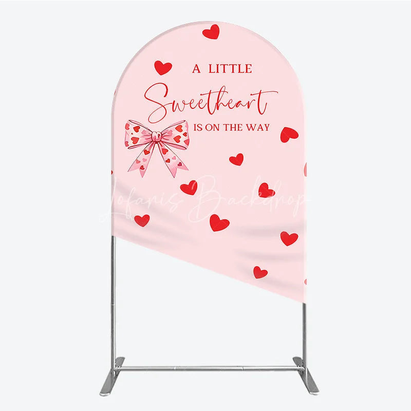Lofaris Pink Red Hearts Bow Round Top Arch Backdrop Sweetheart Is On The Way Baby Shower Party Decor