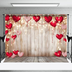 Lofaris Pink Red Hearts Brown Wooden Valentines Day Backdrop