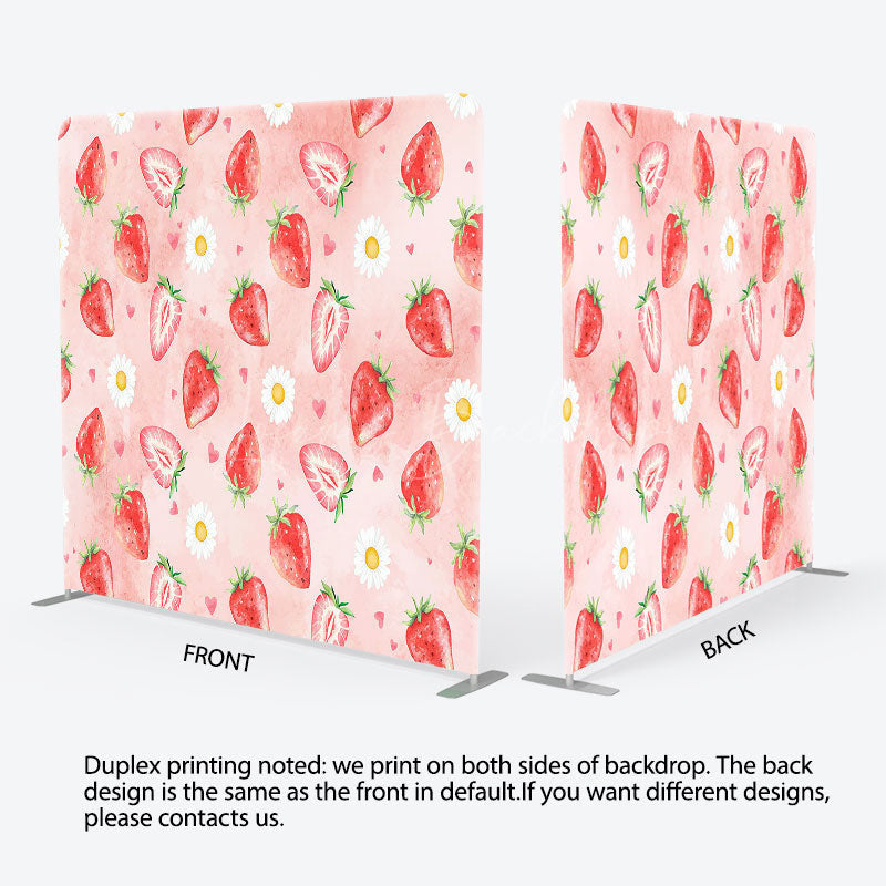 Lofaris Pink Red Strawberry Daisy Fruit Pillow Cover Backdrop