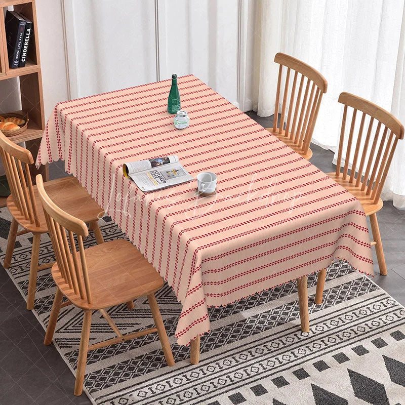 Lofaris Pink Red Striped Rectangle Tablecloth Simple Geometric Line Pattern for Valentine Day Birthday Kitchen Decor