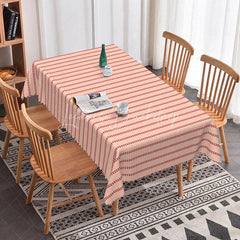 Lofaris Pink Red Striped Rectangle Tablecloth Simple Geometric Line Pattern for Valentine Day Birthday Kitchen Decor