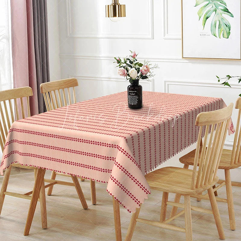 Lofaris Pink Red Striped Rectangle Tablecloth Simple Geometric Line Pattern for Valentine Day Birthday Kitchen Decor