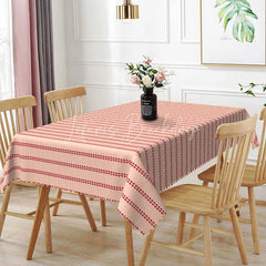 Lofaris Pink Red Striped Rectangle Tablecloth Simple Geometric Line Pattern for Valentine Day Birthday Kitchen Decor