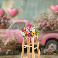 Lofaris Pink Retro Truck Balloons Floral Romantic Backdrop