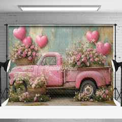 Lofaris Pink Retro Truck Balloons Floral Romantic Backdrop